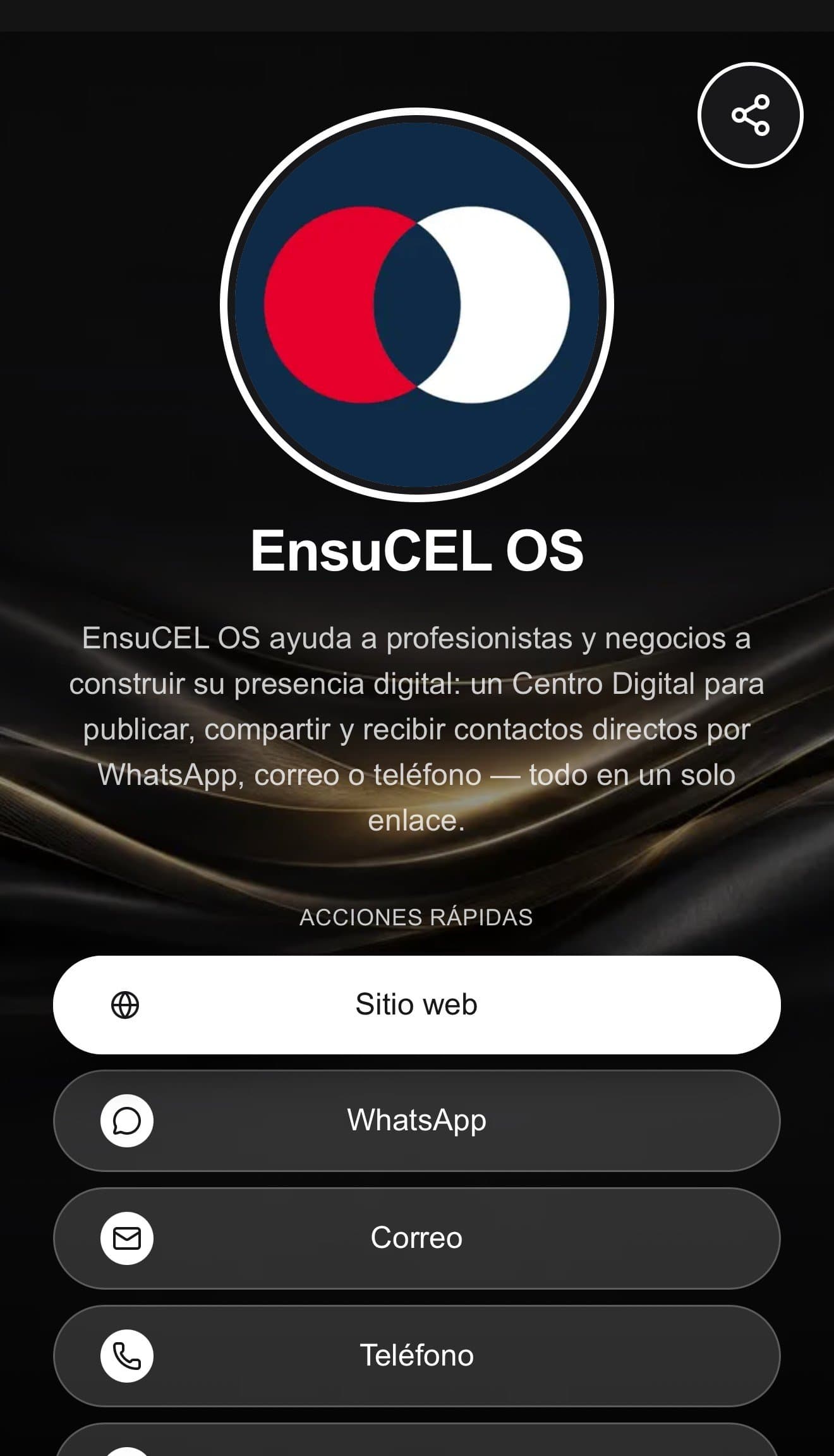 Centro Digital con un fondo premium, visto en un iPhone real